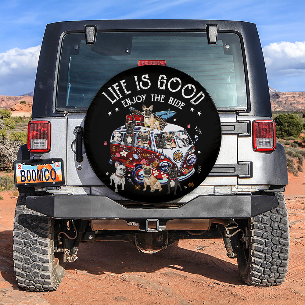 Dog Spare Tire Cover Life Is Good Enjoy The Ride Dogs Pattern Tire Covers Black