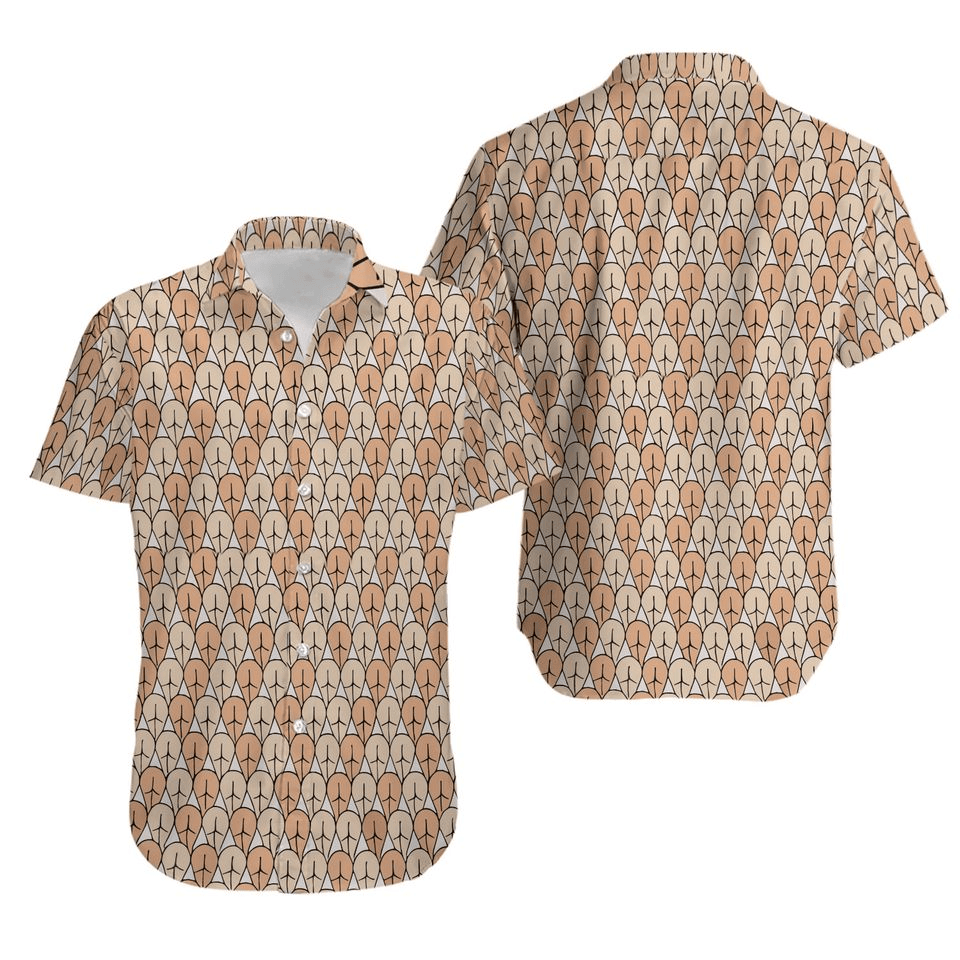 Funny Hawaii Shirt Funny Butt Doodle Pattern Hawaiian Shirt Brown Unisex