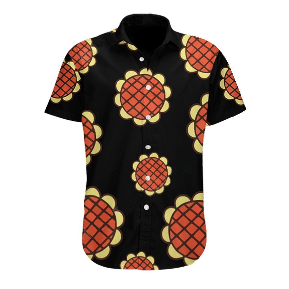 One Piece Hawaii Shirt Luffy Dressrosa Sunflower Pattern Hawaiian Shirt Black Orange Unisex