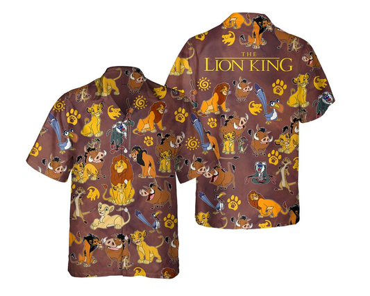 LK Hawaii Shirt DN Simba Timon Pumbaa Scar Mufasa Pattern Hawaiian Shirt Brown Unisex