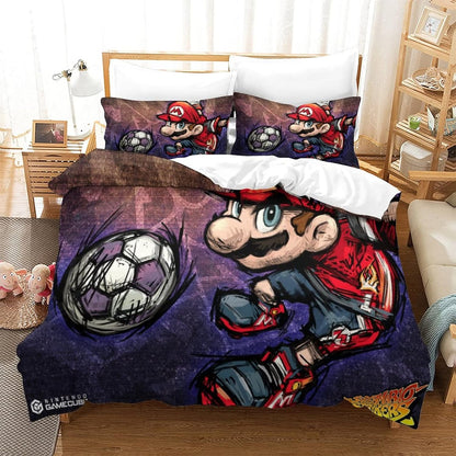 Mario Bedding Set Mario Playing Soccer Duvet Covers Colorful Unique Gift