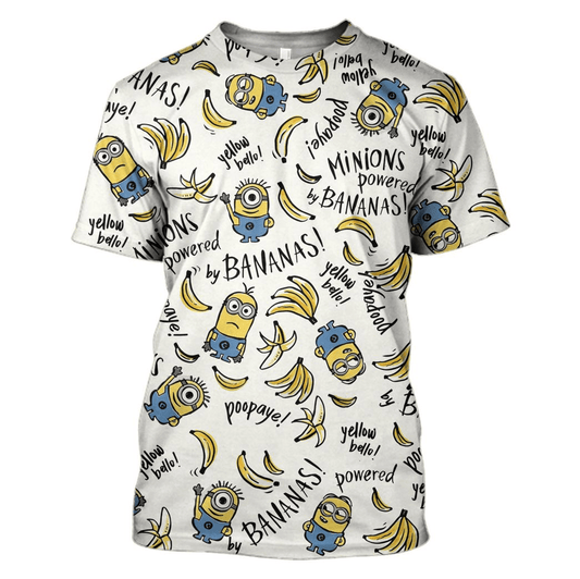 Minion T-shirt Minions Powered By Bananas Pattern T-shirt White Unisex