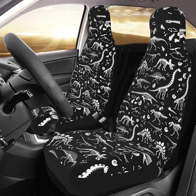 Dinosaur Car Seat Covers Dinosaur Skeleton Fossil Pattern Seat Covers Black White