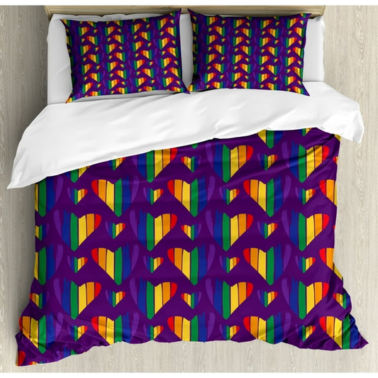 LGBT Bedding Set LGBT Pride Heart Pattern Duvet Covers Colorful Unique Gift