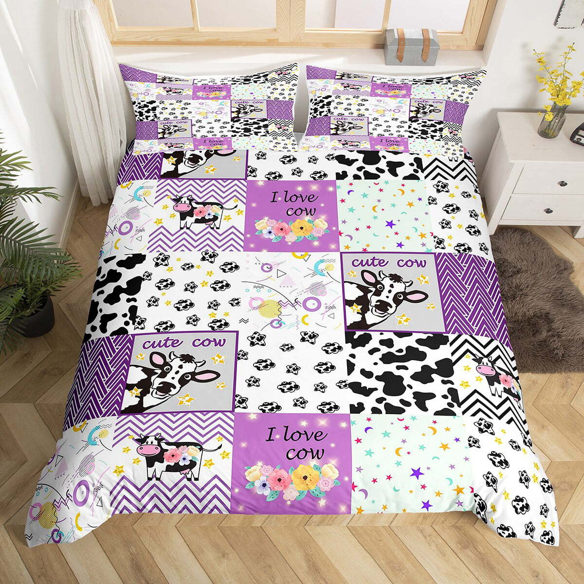 Cow Bedding Set I Love Cow Pattern Duvet Covers White Pink Unique Gift