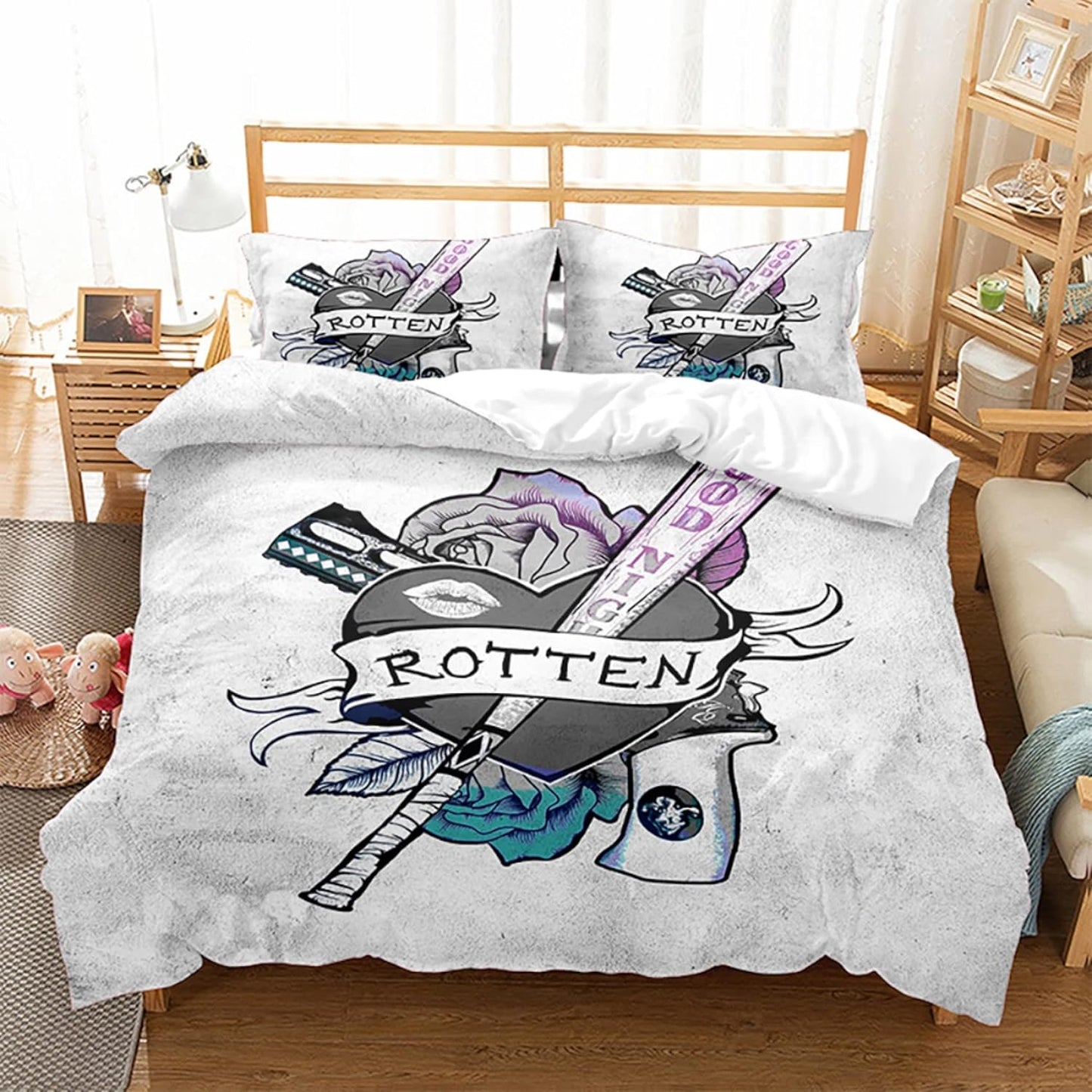 Harley Quinn Bedding Set DC Suicide Squad Harley Quinn Tattoo Duvet Covers Gray Unique Gift