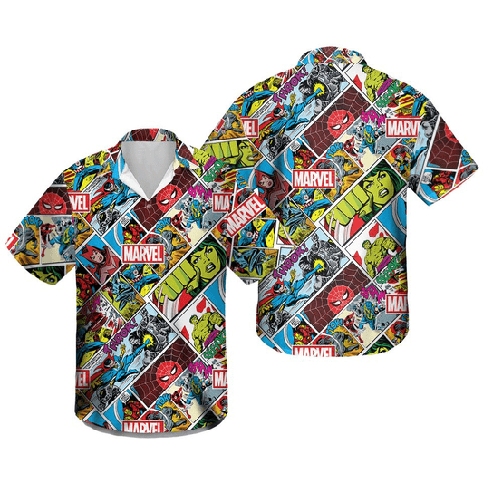 MV Hawaii Shirt MV Avengers Comic Book Pattern Hawaiian Shirt Colorful Unisex