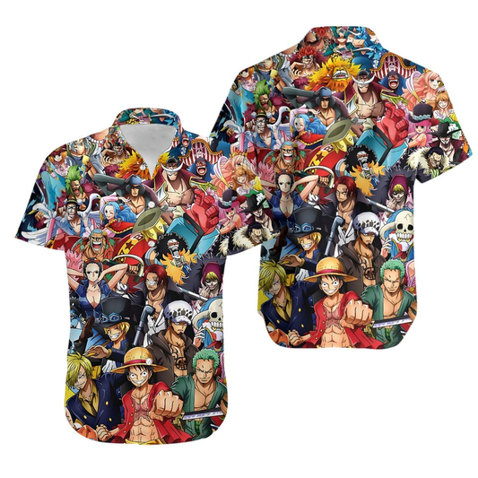 One Piece Hawaii Shirt All Of One Piece Characters Graphic Hawaiian Shirt Colorful Unisex