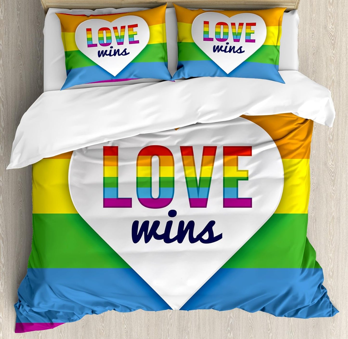 LGBT Bedding Set LGBT Rainbow Love Wins Heart Shape Duvet Covers Colorful Unique Gift