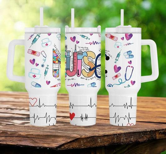 Nurse 40 Oz Tumbler Nurse Medical Items Heartbeat Pattern Tumbler 40 Oz Colorful