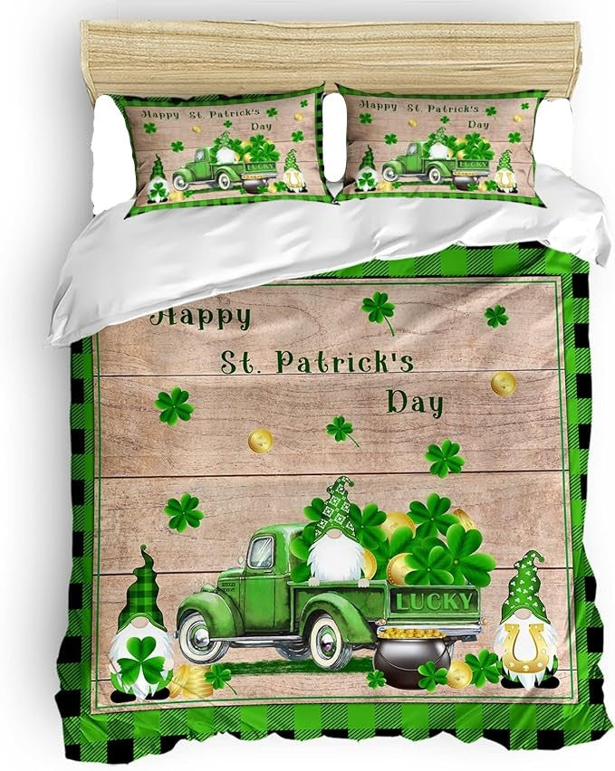 St Patrick Day Bedding Set Happy St Patrick Day Truck Graphic Duvet Covers Green Brown Unique Gift