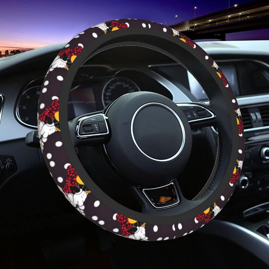 Minnie Steering Wheel Cover Minnie With Flowers Dot Pattern Driving Wheel Cover Black White