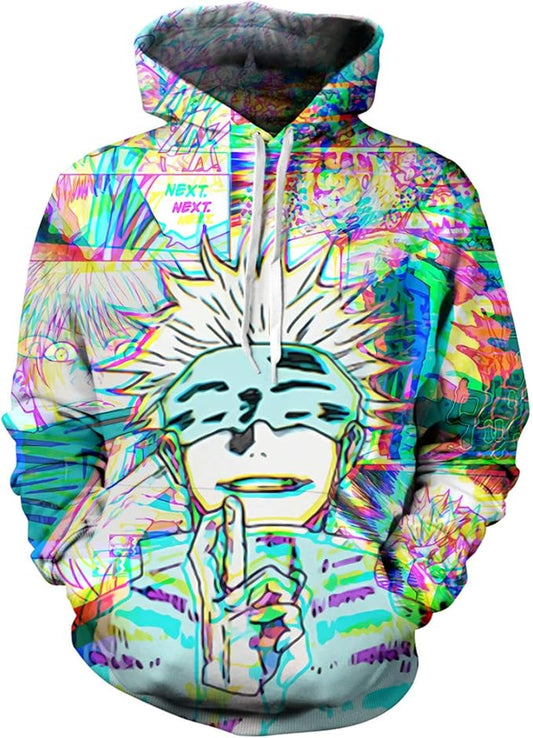 Jujutsu Kaisen Hoodie Gojo Satoru Sorcerer Manga Pattern Illusion Style Hoodie Blue Unisex