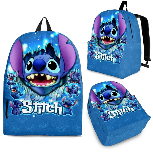 Stitch Backpack DN Stitch Tearing The Sheet Pattern Backpacks Blue