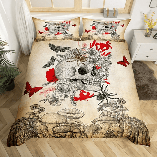 Skull Bedding Set Boho Skeleton Bones Gothic Duvet Covers Gray Unique Gift