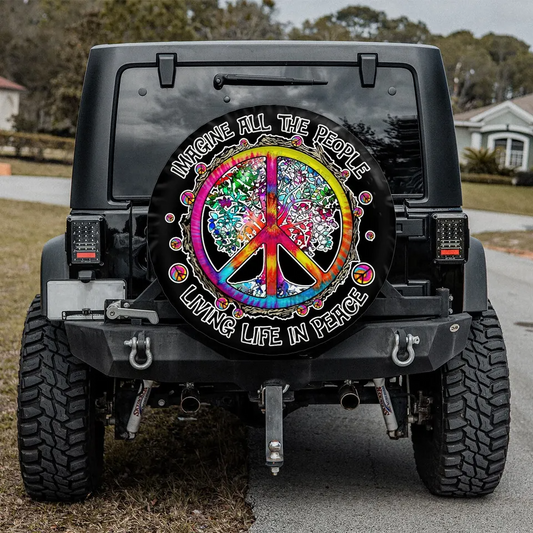 Hippie Spare Tire Cover Imagine All The People Living Life In Peace Tire Covers Colorful