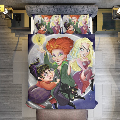 Hocus Pocus Bedding Set Sanderson Sisters Art Style Duvet Covers Colorful Unique Gift