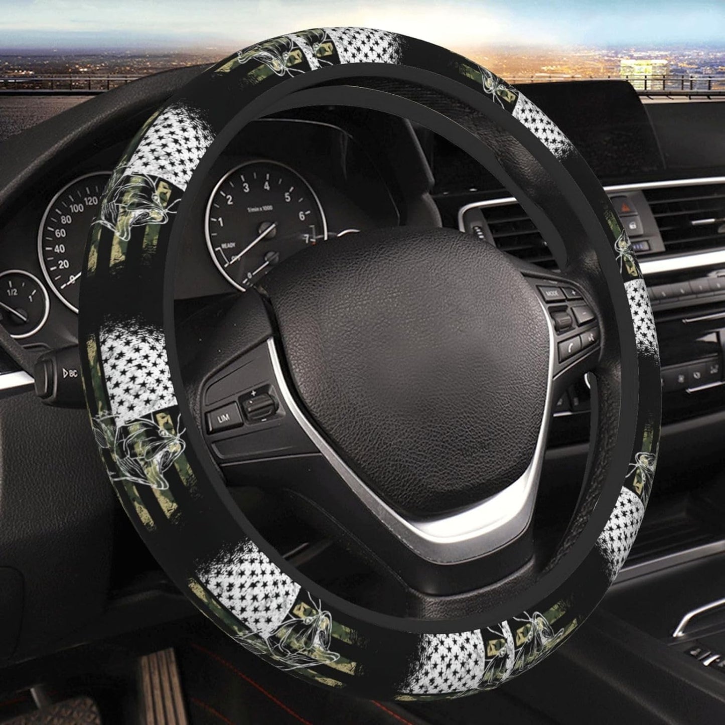 Fishing Steering Wheel Cover Fishing American Flag Camoflage Pattern Driving Wheel Cover Green White