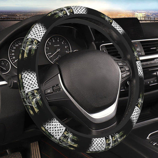 Fishing Steering Wheel Cover Fishing American Flag Camoflage Pattern Driving Wheel Cover Green White