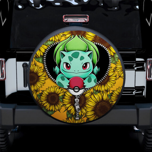 PKM Spare Tire Cover PKM Bulbasaur Sunflower Zipper Tire Covers Yellow Green