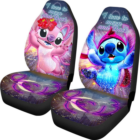 Stitch Car Seat Covers Stitch And Angel Love You To The Moon Seat Covers Blue Pink