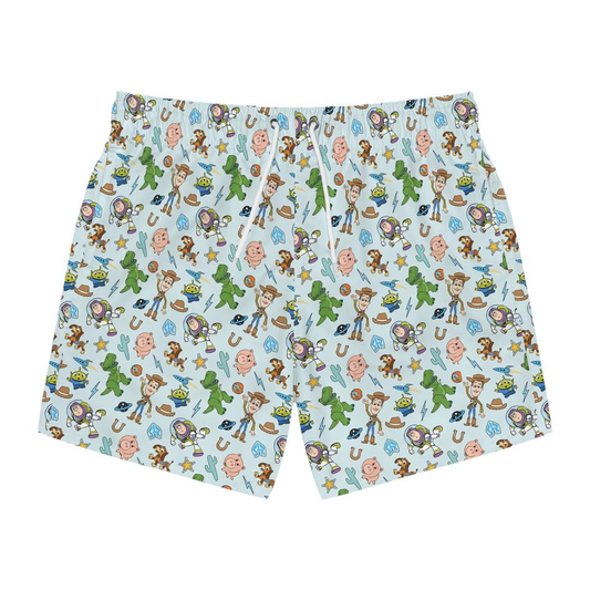 Toy Story Shorts Chibi Toy Story Characters Pattern Beach Shorts Blue