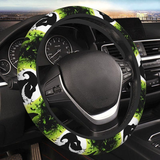 TNBC Steering Wheel Cover Oogie Boogie Silhouette Pattern Driving Wheel Cover Green