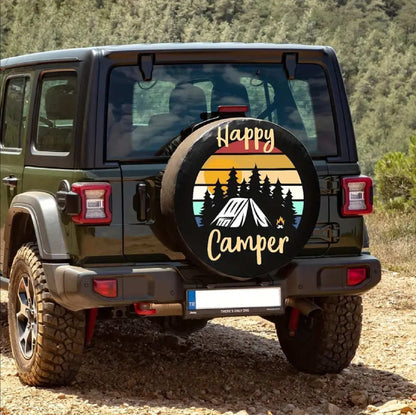 Camping Spare Tire Cover Retro Happy Camper RV Graphic Tire Covers Colorful