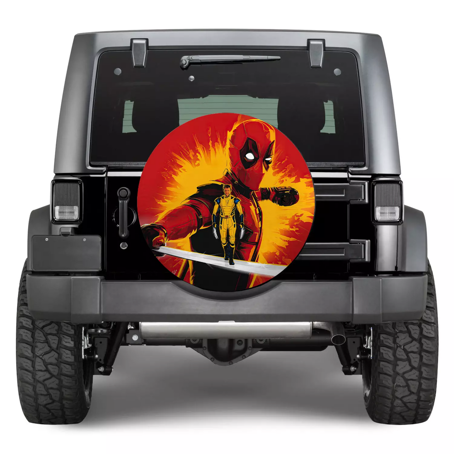 Deadpool Spare Tire Cover MV Deadpool Blade And Wolverine Graphic Tire Covers Red