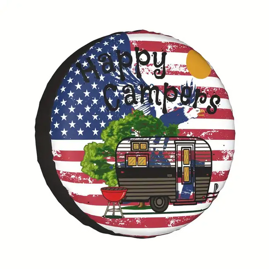 Camping Spare Tire Cover American Flag Happy Camper Tire Covers Colorful