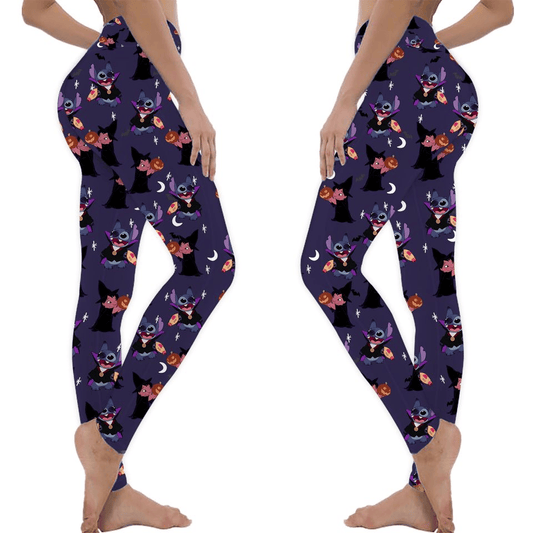 Stitch Leggings Lilo And Stitch Halloween Costume Pattern High Waisted Legging Purple Black For Women