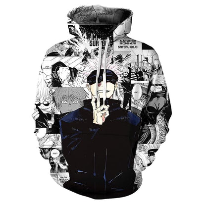 Jujutsu Kaisen Hoodie Gojo Satoru Sorcerer Manga Pattern Hoodie Black White Unisex