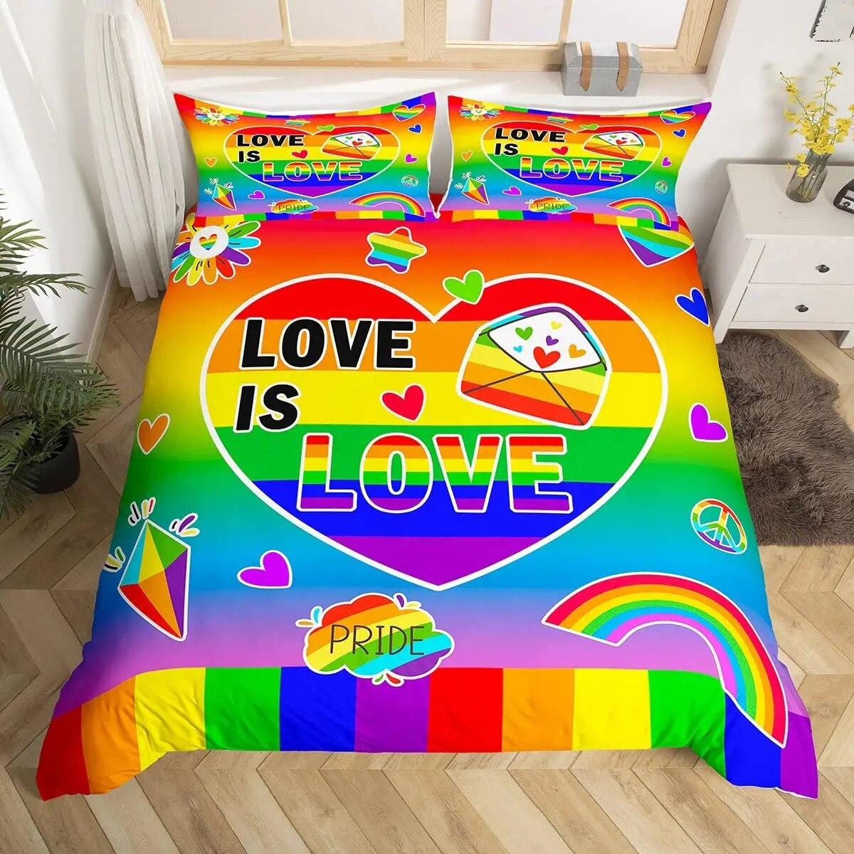 LGBT Bedding Set LGBT Pride Rainbow Love Is Love Duvet Covers Colorful Unique Gift