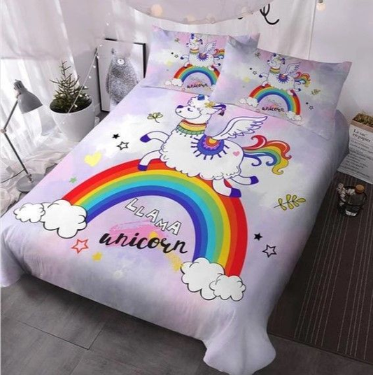 Llama Bedding Set Llama Unicorn Rainbow Pattern Duvet Covers Colorful Unique Gift