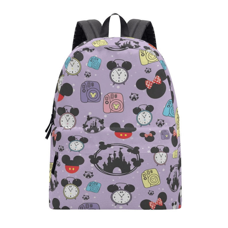 DN Backpack Castle Silhouette Mouse Ears Clocks Pattern Backpacks Purple