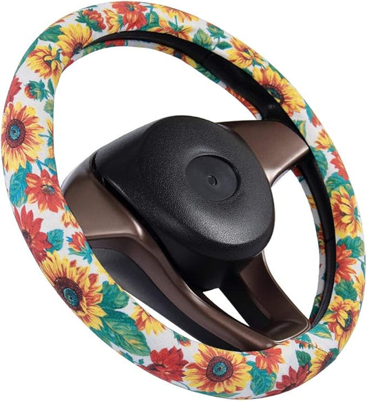 Sunflower Steering Wheel Cover Sunflower And Other Flowers Pattern Driving Wheel Cover Colorful