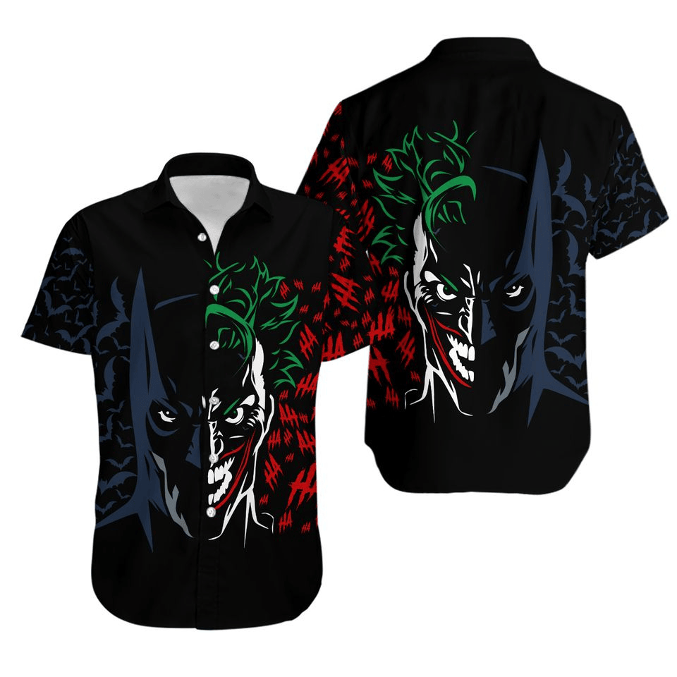 Joker Hawaii Shirt DC Batman Joker Half Face Graphic Hawaiian Shirt Black Unisex