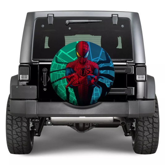 Spiderman Spare Tire Cover MV Character Spiderman Pose Graphic Tire Covers Colorful