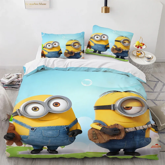 Minions Bedding Set Bob And Stuart Playing Guitar Duvet Covers Colorful Unique Gift