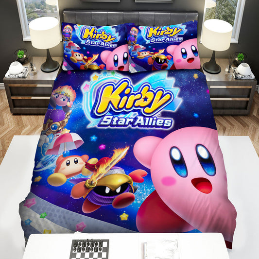 Kirby Bedding Set Kirby Star Allies Other Versions Duvet Covers Blue Unique Gift