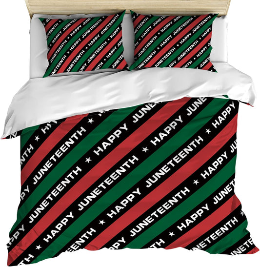 Juneteenth Bedding Set Happy Juneteenth Quote Pattern Duvet Covers Red Green Unique Gift