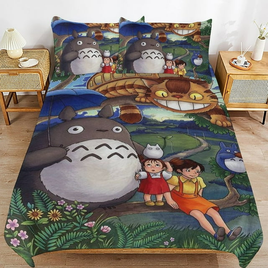 SGhibli Bedding Set Totoro With The Two Sisters Duvet Covers Colorful Unique Gift