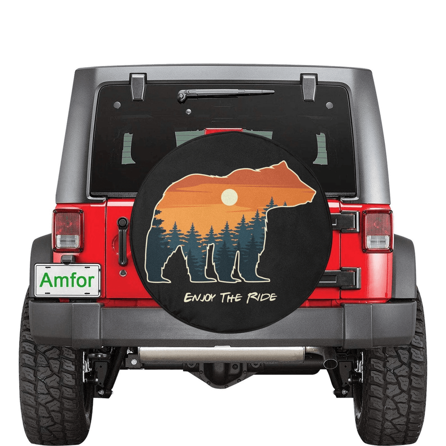 Camping Spare Tire Cover Camping Bear Enjoy The Ride Tire Covers Black Orange