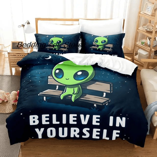 Alien Bedding Set Alien Believe In Yourself Duvet Covers Blue Unique Gift