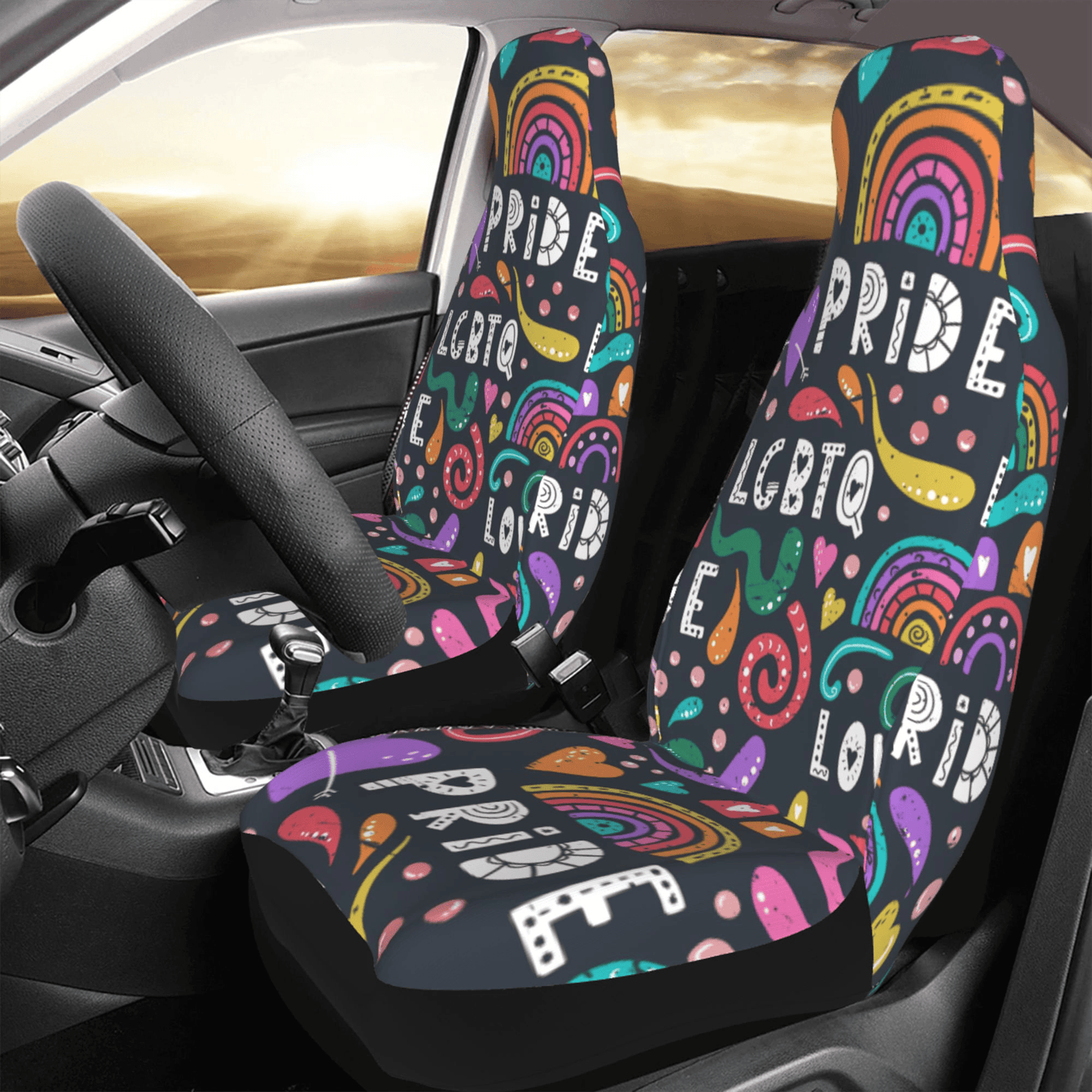 LGBT Car Seat Covers Pride LGBTQ Heart Rainbow Pattern Seat Covers Colorful