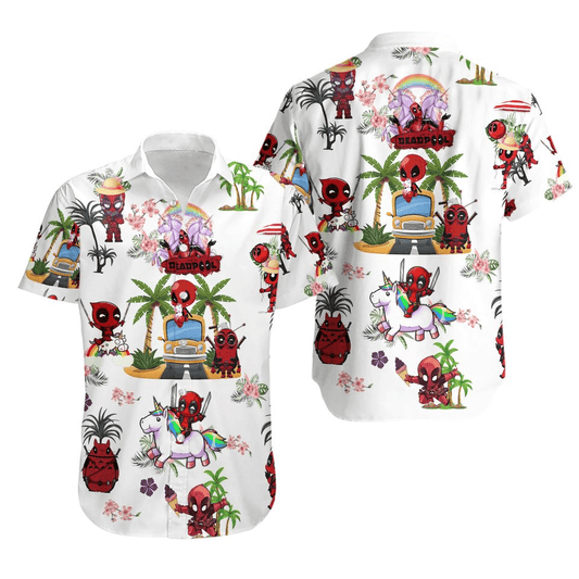 DP Hawaii Shirt MV Chibi Cute DP Summer Tropical Pattern Hawaiian Shirt White Red Unisex