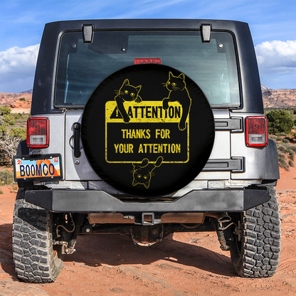 Funny Spare Tire Cover Cat Thanks For Your Attention Tire Covers Black Yellow