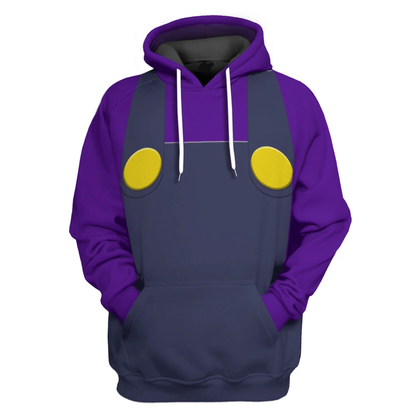 Super Mario Costume Hoodie Game Character Waluigi Costume T-shirt Sweatshirt Purple Unisex Adults