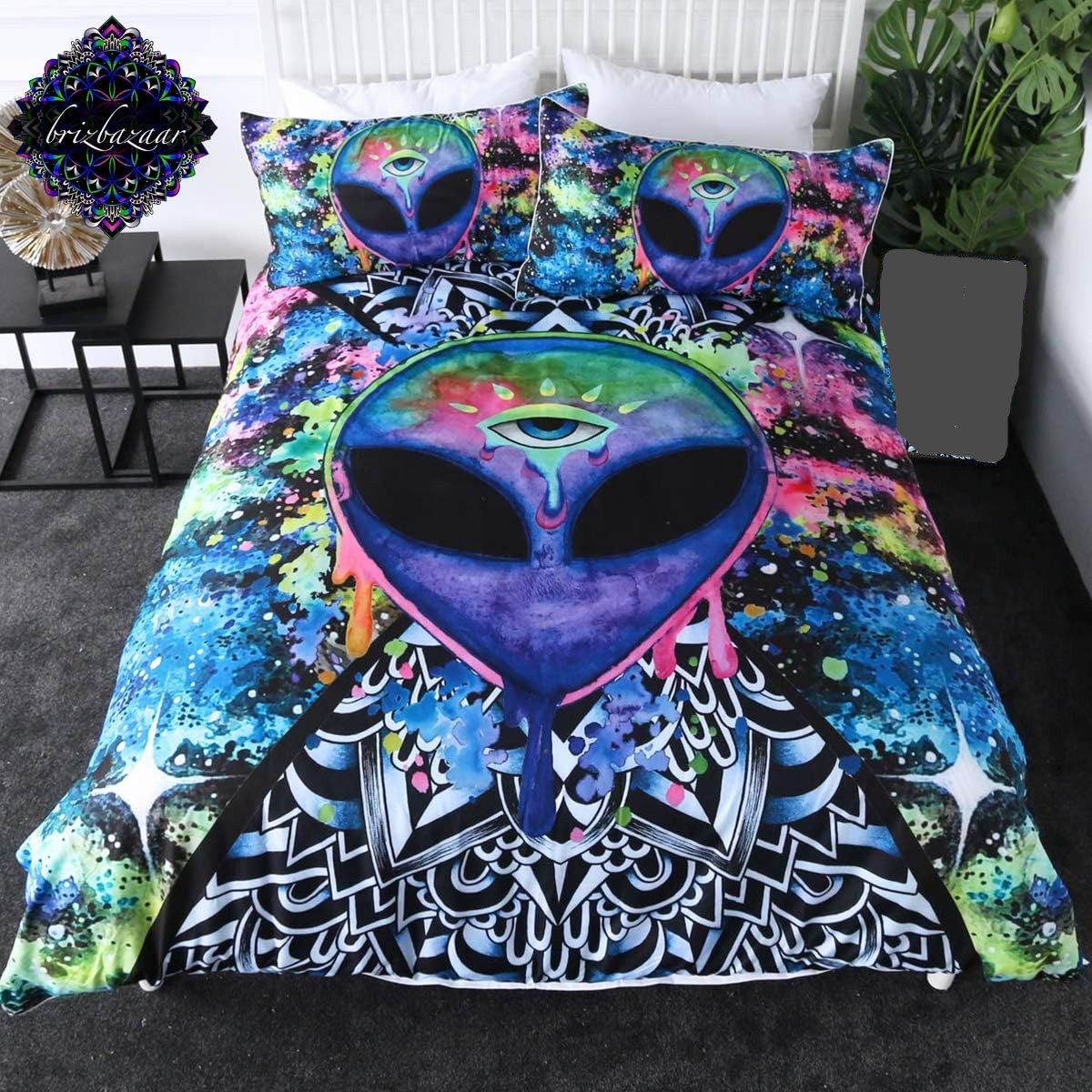 Alien Bedding Set Trippy Psychedelic Alien Art Duvet Covers Colorful Unique Gift