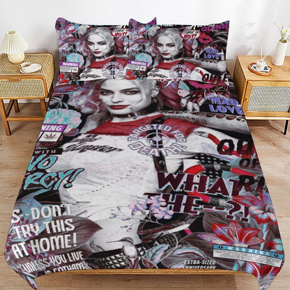 Harley Quinn Bedding Set DC Harley Quinn Graphic Quote Stitckers Duvet Covers Colorful Unique Gift